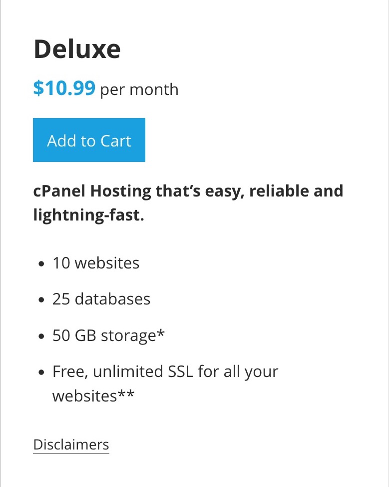 cPanel Deluxe Hosting Plan